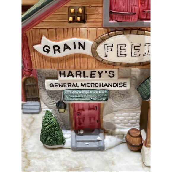 1993 Lemax Dickensvale Village Harleys Feed General Store Lighted Building - Picture 3 of 14